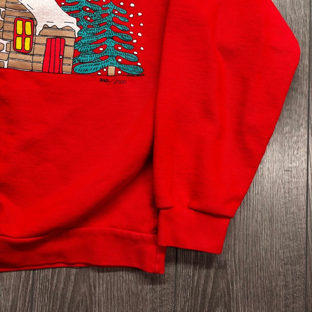 Vintage Let It Snow Red Cabin Small Graphic Crewneck Sweatshirt Limited Edition - Picture 2 of 8